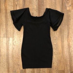 Off Shoulder Black Fitted Dress